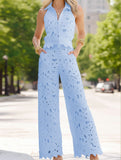 Floral Crochet Resort Set ??Sleeveless Vest Top & Pants 2-Piece