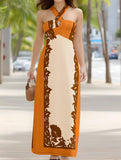 Color-Block Halterneck Maxi Dress – Sexy Summer Print