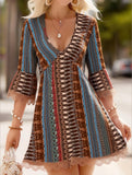 Women's V-Neck Ethnic Print Loose Short Dress ??Bohemian Summer Casual Dress