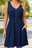 SLEEVELESS BUTTON POCKET SLIM WAIST DRESS