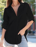 Simple Long Sleeve V-Neck Button-Down Shirt ??Classic 100% Cotton Women's Shirt