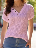 Women's V-Neck Loose Fit Solid Color Short Sleeve T-Shirt ??Comfortable Casual Top