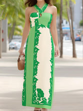 Color-Block Halterneck Maxi Dress ??Sexy Summer Print