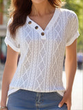 Women's V-Neck Loose Fit Solid Color Short Sleeve T-Shirt ??Comfortable Casual Top