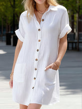 Simple V-Neck Button-Up Dress ??Casual Elegant Summer Dress for Women
