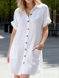 Simple V-Neck Button-Up Dress ??Casual Elegant Summer Dress for Women