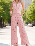 Floral Crochet Resort Set ??Sleeveless Vest Top & Pants 2-Piece