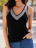 Solid Color Beaded Sleeveless Tank Top ??Elegant Polyester Cotton Blend