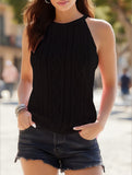 Stylish Jacquard Solid Color Knit Camisole Top ??Lightweight Women's Knitwear
