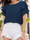 Double-Layered Ruffle Sleeve T-Shirt ??Elegant Crewneck Blouse
