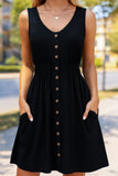 SLEEVELESS BUTTON POCKET SLIM WAIST DRESS