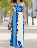 Color-Block Halterneck Maxi Dress – Sexy Summer Print
