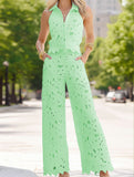 Floral Crochet Resort Set ??Sleeveless Vest Top & Pants 2-Piece