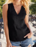 V-Neck Lace Sleeveless Solid Color Casual Tank Top ??Chic & Comfortable Essential