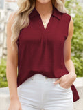 Eyelet Polo Sleeveless Tank ??Loose Fit Casual Top