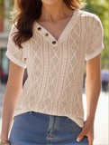 Women's V-Neck Loose Fit Solid Color Short Sleeve T-Shirt ??Comfortable Casual Top