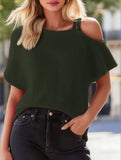 Off Shoulder Short Sleeve Knit T-Shirt ??Cotton Blend Casual Top