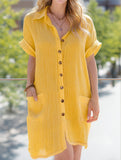 Simple V-Neck Button-Up Dress ??Casual Elegant Summer Dress for Women