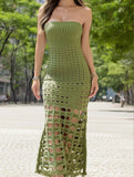 Chic Beach Strapless Crochet Maxi Dress – Resort Ready Summer Style