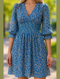 Boho Floral Print Midi Dress – Short Sleeve Summer Tunic