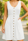 SLEEVELESS BUTTON POCKET SLIM WAIST DRESS