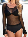 HOLLOW KNITTED LONG SLEEVE COVER UP SWIMWEAR