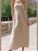 Chic Strapless Slim Tube Dress ??Elegant Cotton & Flax Blend