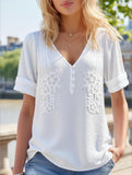 Casual V-Neck Pullover Short Sleeve Blouse ??Lightweight Viscose Blend