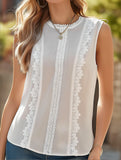 Woven Sleeveless Lace-Trim Waistcoat ??Elegant Layered Vest for Women
