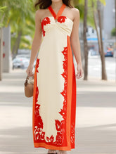 Color-Block Halterneck Maxi Dress ??Sexy Summer Print