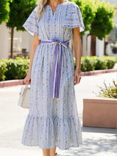 Boho Flutter Sleeve Ditsy Floral Lace Maxi Dress ??Romantic Tiered Long Dress