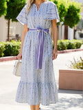 Boho Flutter Sleeve Ditsy Floral Lace Maxi Dress – Romantic Tiered Long Dress