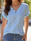 Women's V-Neck Loose Fit Solid Color Short Sleeve T-Shirt ??Comfortable Casual Top