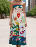 Wonderland Fairy Print Swing Dress – Whimsical Strappy Midi