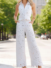 Floral Crochet Resort Set ??Sleeveless Vest Top & Pants 2-Piece