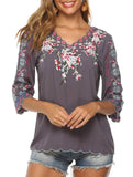 COTTON V-NECK FLORAL EMBROIDERED TOP_CWTBLL0824