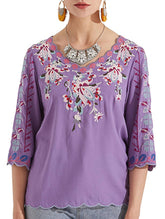 COTTON V-NECK FLORAL EMBROIDERED TOP_CWTBLL0824