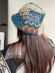 Cwah2213_Ethnic Retro Color Matching Knitted Bucket Hat