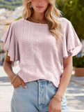 LEAF SLEEVE HOLLOW CASUAL TOP