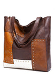 WOMEN RIVET CONTRAST SPLICING ONE SHOULDER HANDBAG