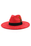 WOMEN WARM FEATHER DECORATIVE BELT PANAMA HAT