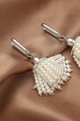 SILVER RING PEARL TASSEL EARRINGS