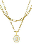 DOUBLE CHAIN HEXAGON ALPHABET INITIALS NECKLACE