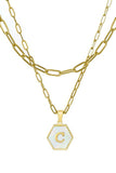 DOUBLE CHAIN HEXAGON ALPHABET INITIALS NECKLACE