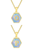 SHELL HEXAGON INITIALS PENDANT NECKLACE