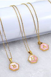SHELL HEXAGON INITIALS PENDANT NECKLACE