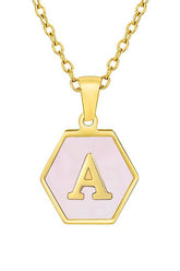 SHELL HEXAGON INITIALS PENDANT NECKLACE