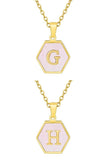 SHELL HEXAGON INITIALS PENDANT NECKLACE