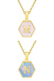 SHELL HEXAGON INITIALS PENDANT NECKLACE