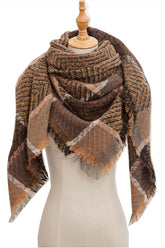 PLAID PATTERN RAW TRIM TRIANGULAR SCARF